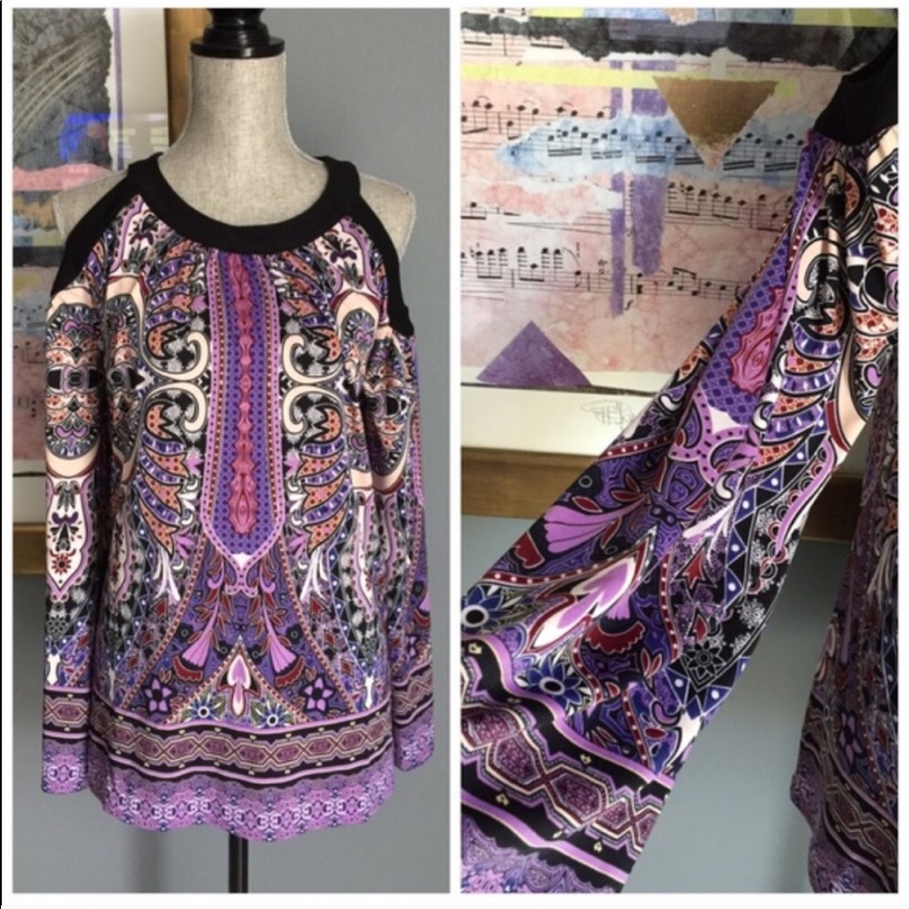 ECI NY Paisley Print Cold Shoulder Tie Bac…